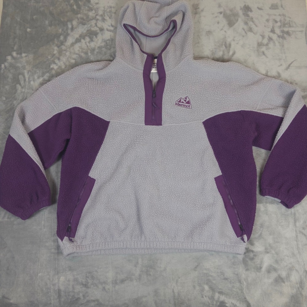 Marmot Mountain Works Fleece Hoodie Mens XXL Gray Purple Colorblock Pullover